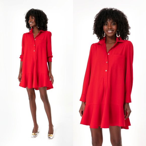 Tuckernuck Dresses & Skirts - Tuckernuck NEW Red Callahan Long Sleeve Preppy Shirt Mini Dress Size Small